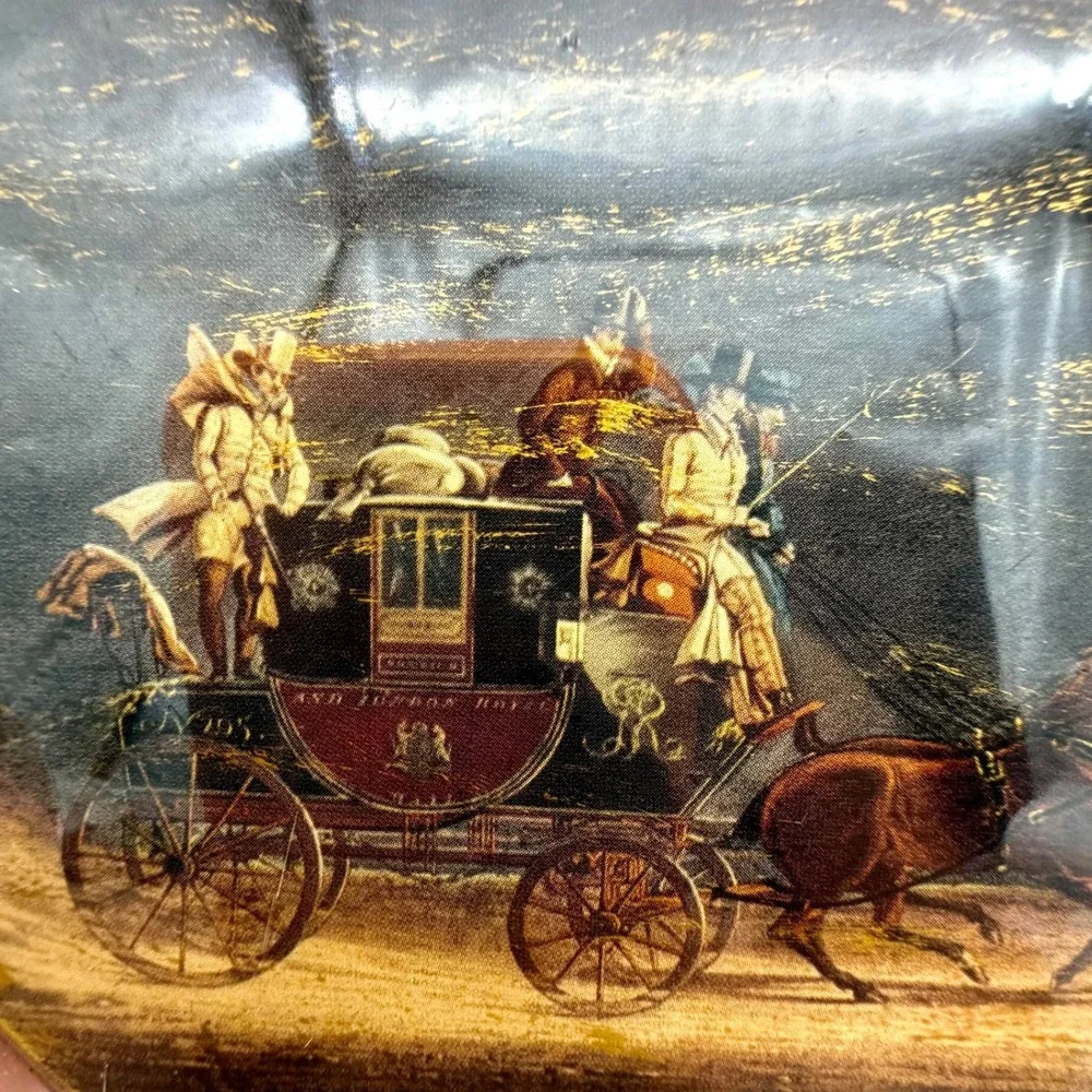 Vintage Pair Octagonal Wooden Wall Plaques‎ Decoupage Stagecoach Decor
